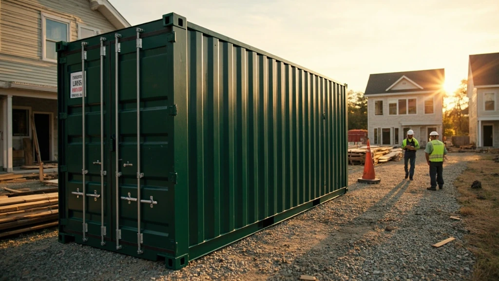 20-ft portable storage container on a residential remodel job site.