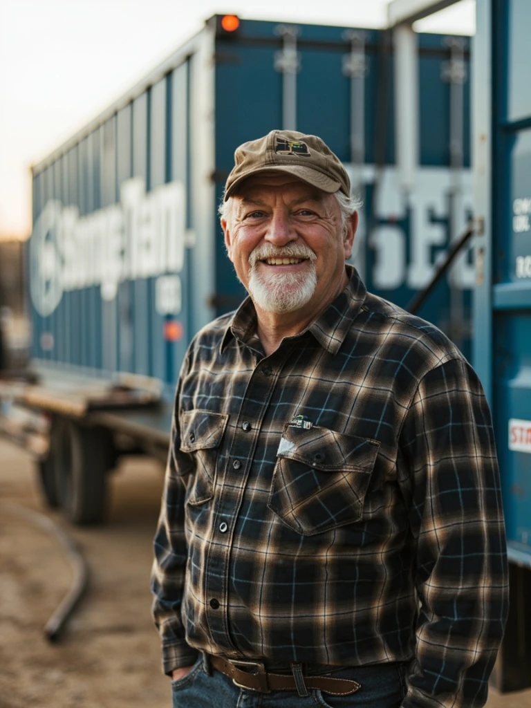 Mike Halverson, founder of Portable Storage Team, standing next to a delivery truck.